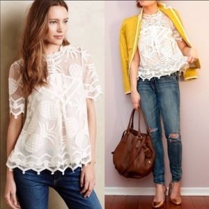 Anthropologie Pina pineapple lace top